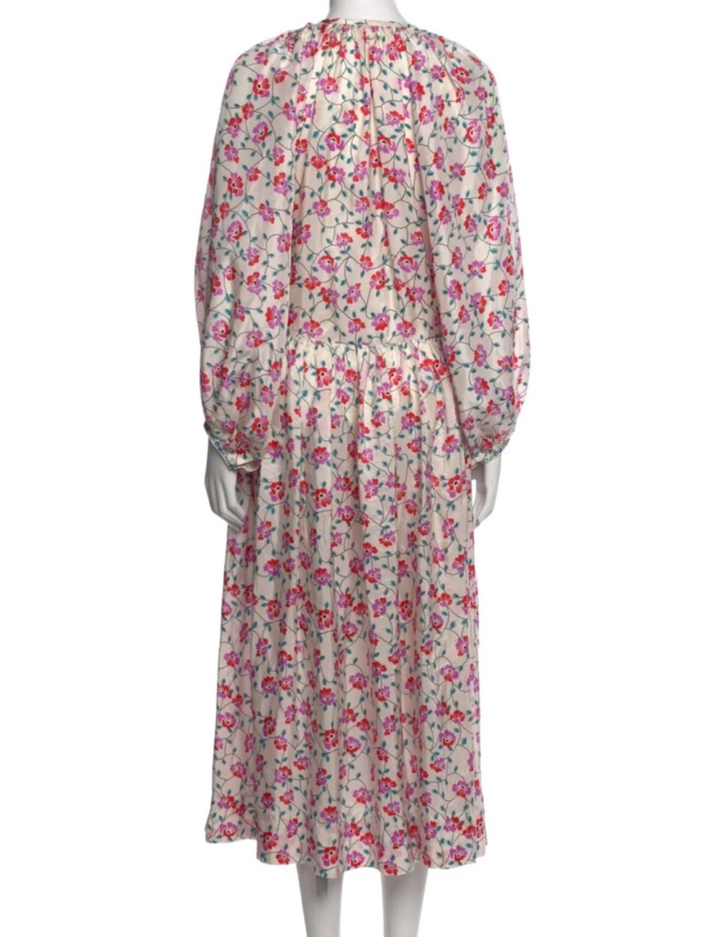Alix of Bohemia Saranna Hand-Printed Silk Floral Maxi Dress in Rosebud Size XS - Picture 15 of 15
